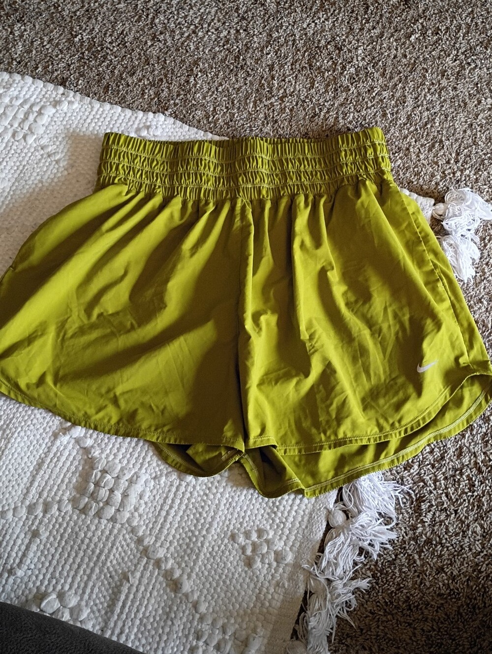 Nike Women's Chartreuse Smocked-Waist Athletic Shorts, size 1X